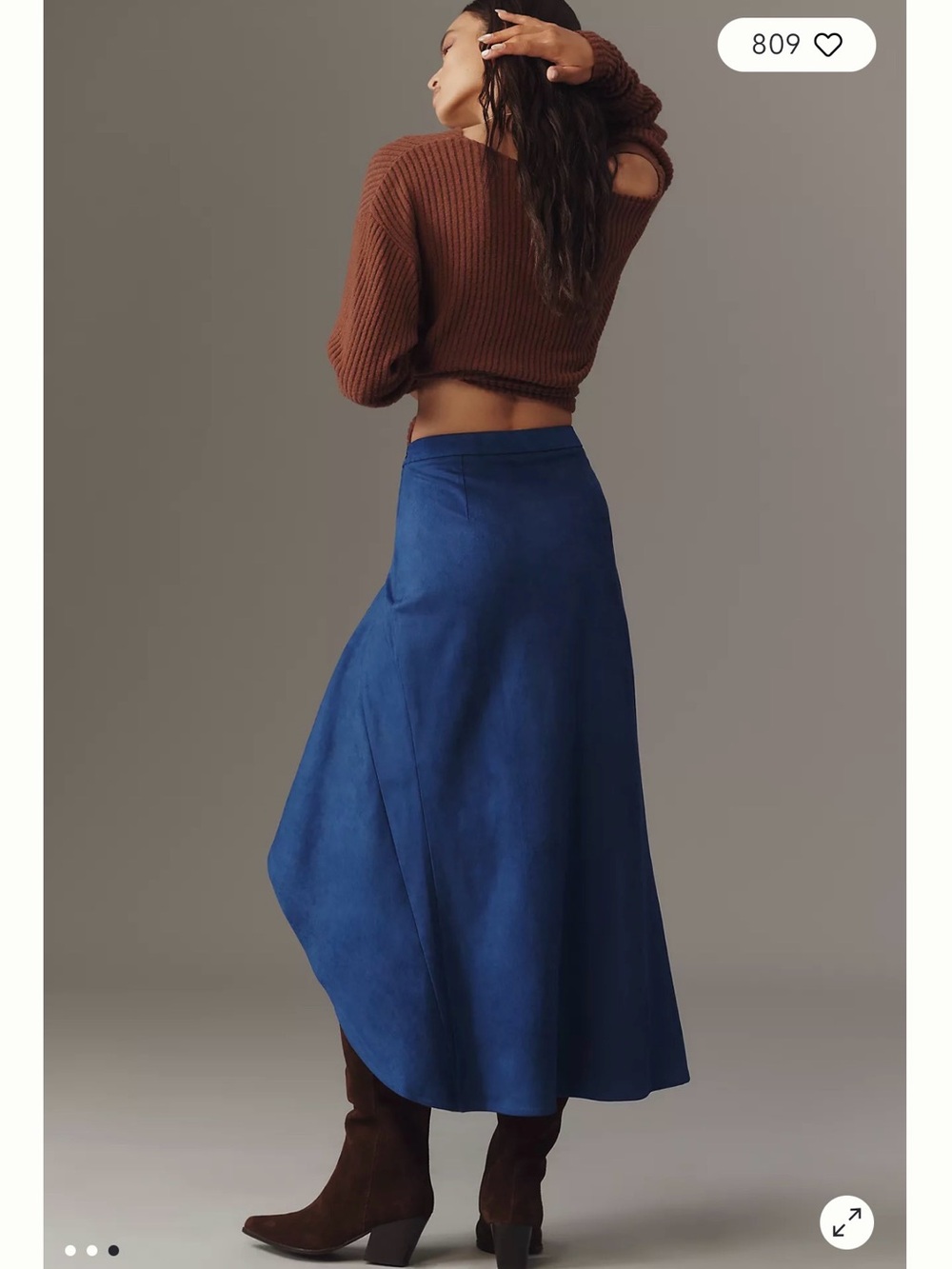 NWT Anthropologie Line & Dot Dark Blue Asymmetrical Satin Maxi Skirt Size L - Picture 3 of 6